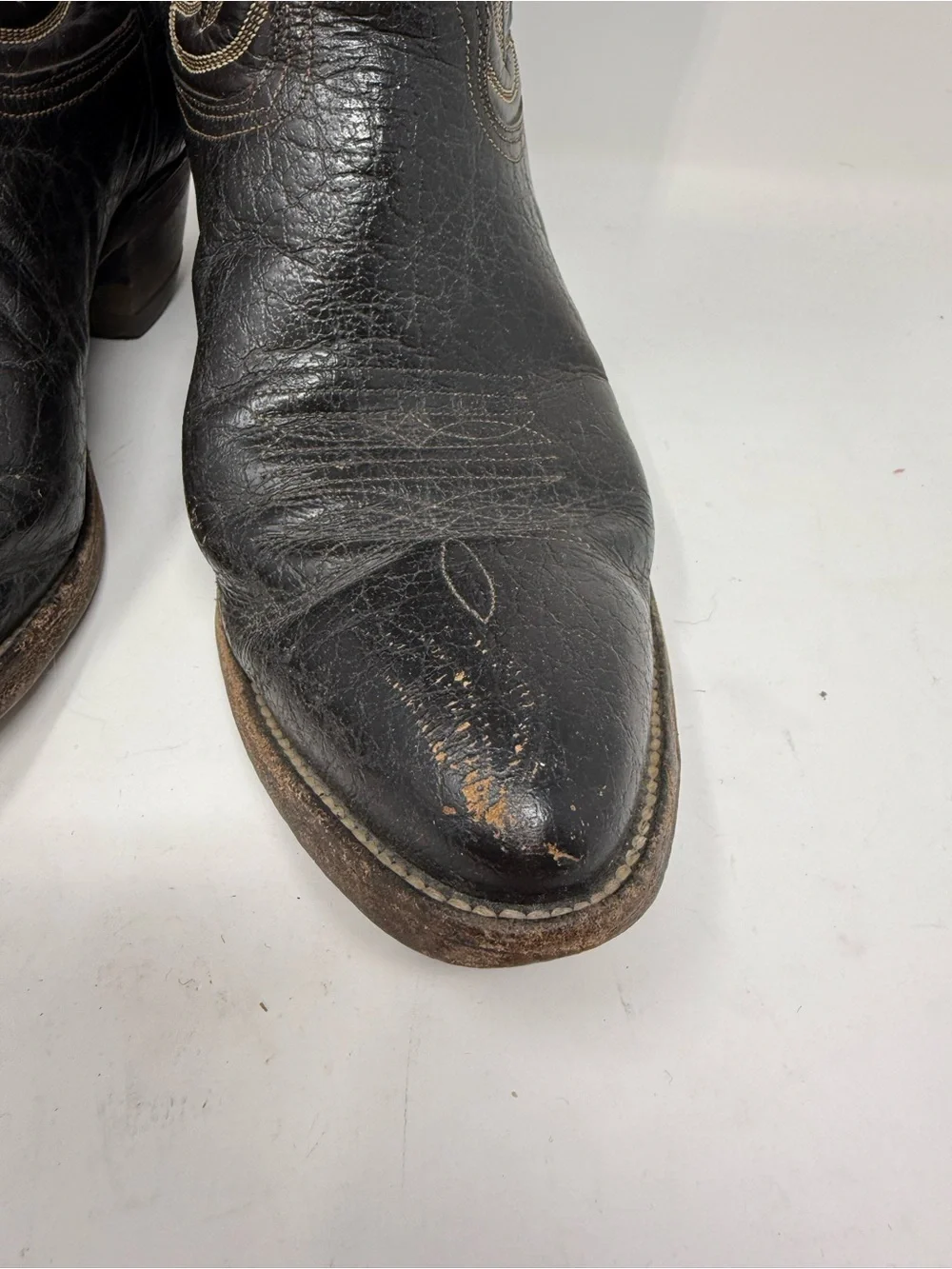 Vintage Nocona Black Western Stitched Leather Boots Sz 9 (NYMBSA)
